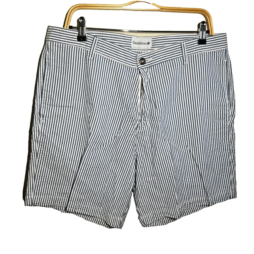 Saddlebred Stretch Breaker Shorts Blue White Striped Seersucker~Mens 38W Preppy